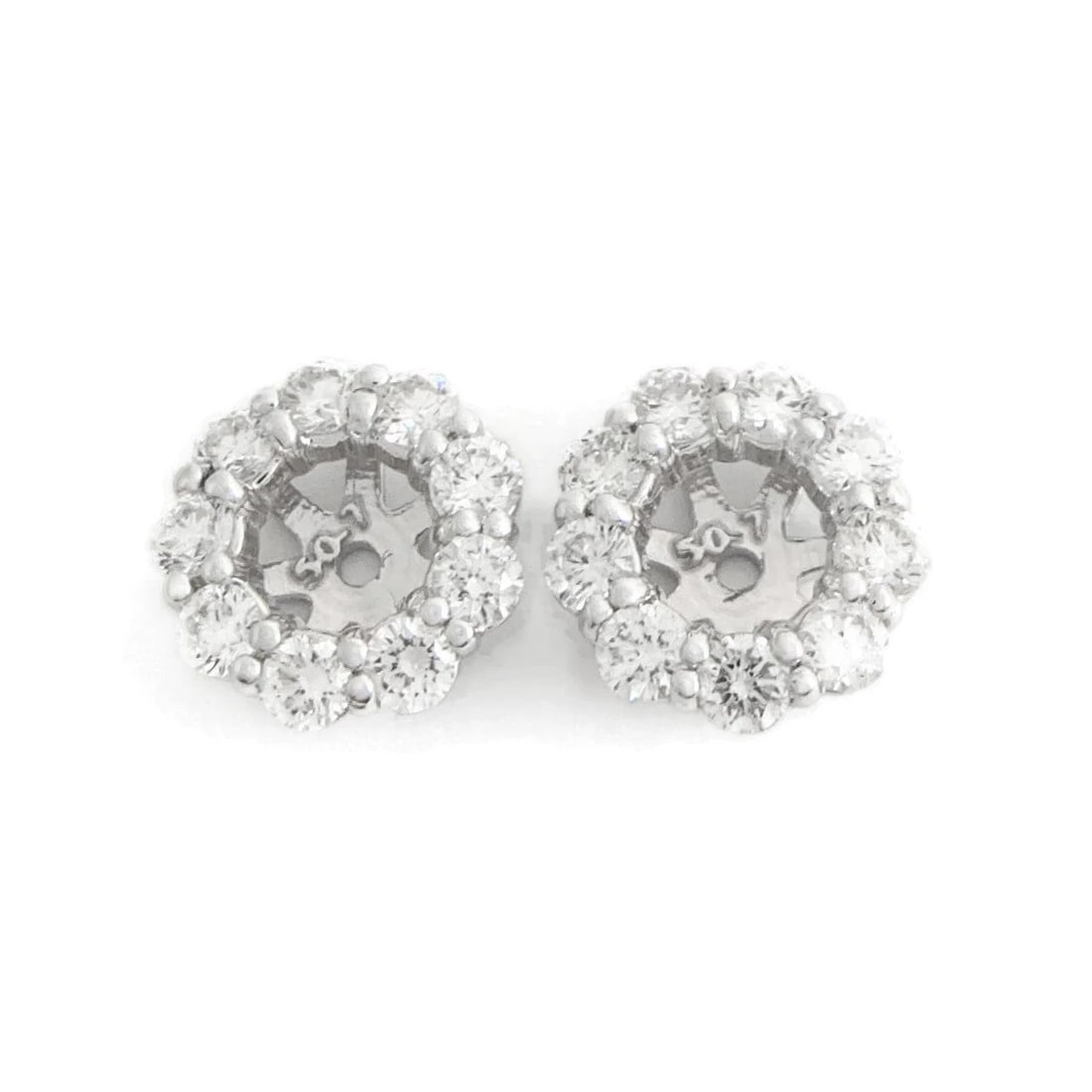 ROUND DIAMOND HALO EARRING JACKETS ENHANCERS 14K WHITE GOLD: Round Diamond Halo Earring Jackets Enhancers 14K White Gold Brand: Unbranded Type/Style: Earrings Material: 14K White Gold, Main Stone Natural Color: White Size: Diameter: 11 mm Accessories: None
