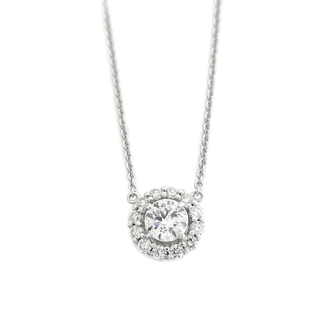 ROUND DIAMOND HALO PENDANT NECKLACE 14K WHITE GOLD (1 of 3)