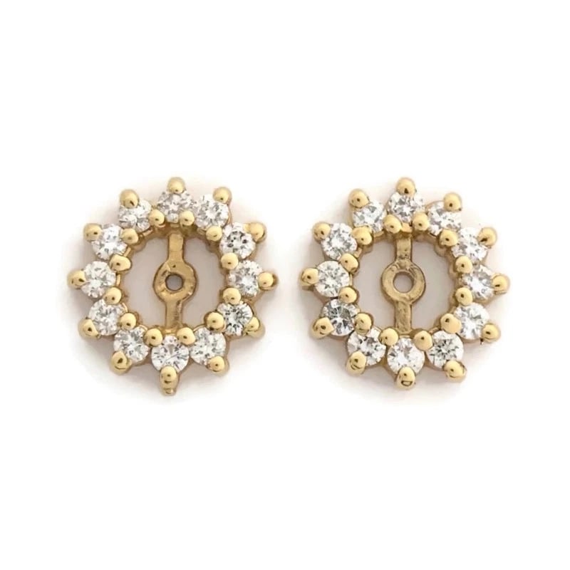 ROUND DIAMOND HALO EARRING JACKETS ENHANCERS 14K YELLOW GOLD (1 of 3)