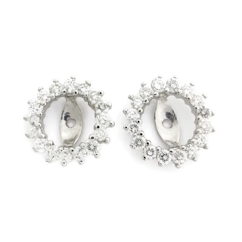ROUND DIAMOND HALO EARRING ENHANCERS 14K WHITE GOLD: Round Diamond Halo Earring Enhancers 14K White Gold Brand: Unbranded Type/Style: Earrings Material: 14K White Gold, Main Stone Natural Color: Silver Size: Diameter: 12.3 mm Accessories: None <