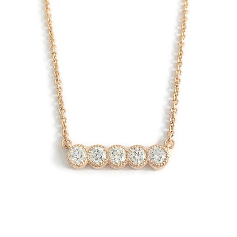 MILGRAIN DIAMOND BAR PENDANT NECKLACE 14K ROSE GOLD: Milgrain Diamond Bar Pendant Necklace 14K Rose Gold Brand: Salvatore & Co. Type/Style: Necklace Material: 14K Rose Gold, Main Stone Natural Color: Rose Gold Size: Length: 17 inches ,Pendant: 20.8 mm x
