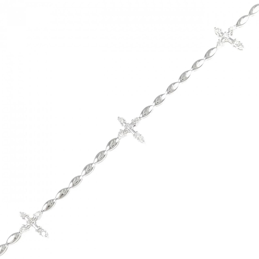 K18WG CROSS DIAMOND BRACELET: K18WG Cross Diamond Bracelet Brand: Unbranded Type/Style: Bracelet Material: K18 white gold, Color: WG Size: Actual Size Max width approx: 8.6mm Size 17cm Accessories: None Accessories Not