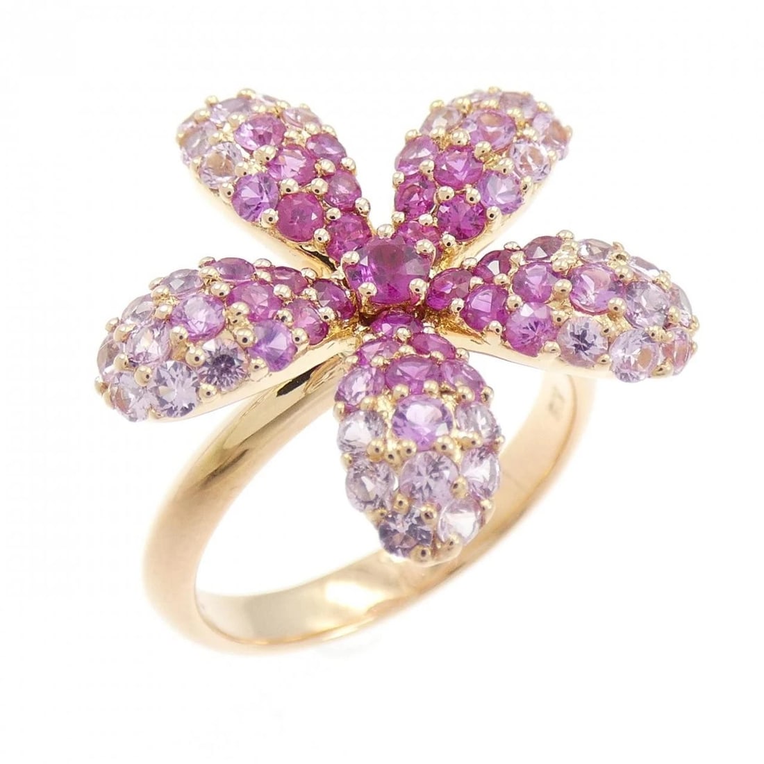 K18PG/K18WG FLOWER SAPPHIRE RING: K18PG/K18WG Flower Sapphire Ring Brand: Unbranded Type/Style: Sapphire Ring Material: K18PG/K18WG, Main Stone Sapphire Color: PG WG Size: US6 1/4 Accessories: None Accessories Notice: When