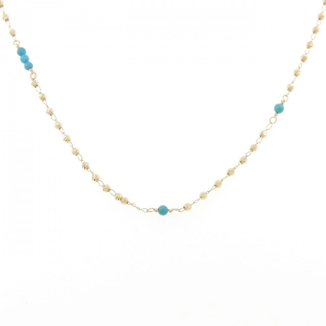K18YG TURQUOISE NECKLACE: K18YG Turquoise Necklace Brand: Unbranded Type/Style: Necklace Material: K18 yellow gold, Main Stone Turquoise Color: YG Size: Actual Size Max width approx.: 2.4mm Size 82cm Accessories: None