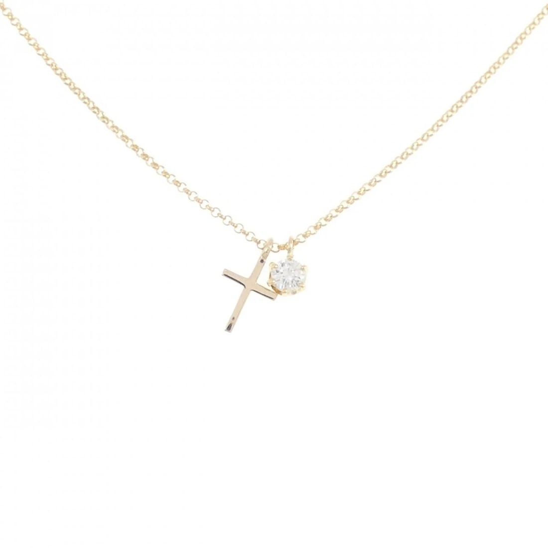 K18YG CROSS DIAMOND NECKLACE: K18YG Cross Diamond Necklace Brand: Unbranded Type/Style: Necklace Material: K18 yellow gold, Color: YG Size: Actual Size Pendant length approx. x width approx.: 9.6mmx7.2mm Chain maximum width approx