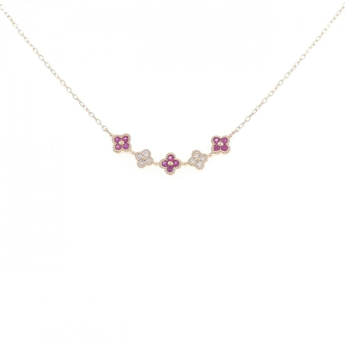 K18PG FLOWER RUBY NECKLACE: K18PG Flower Ruby Necklace Brand: Unbranded Type/Style: Necklace Material: K18 Pink Gold, Main Stone Ruby Color: PG Size: Actual Size Pendant length approx. x width approx.: 4.8mmx25.4mm Chain