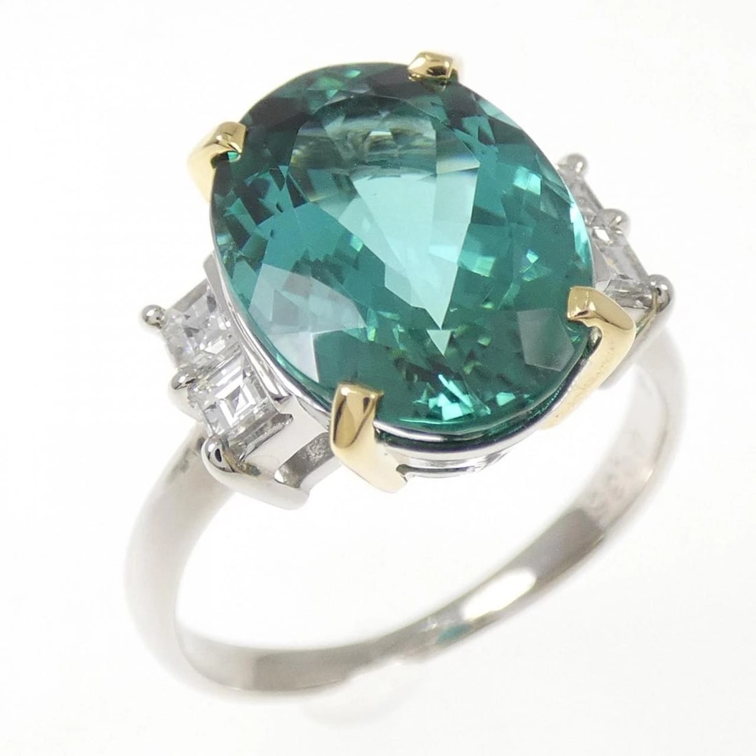 PT900/K18YG TOURMALINE RING: PT900/K18YG Tourmaline Ring Brand: Unbranded Type/Style: Ring Material: PT900/K18YG, Main Stone Tourmaline Color: Pt YG Size: US6 1/2 Accessories: None Accessories Notice: When purchasing