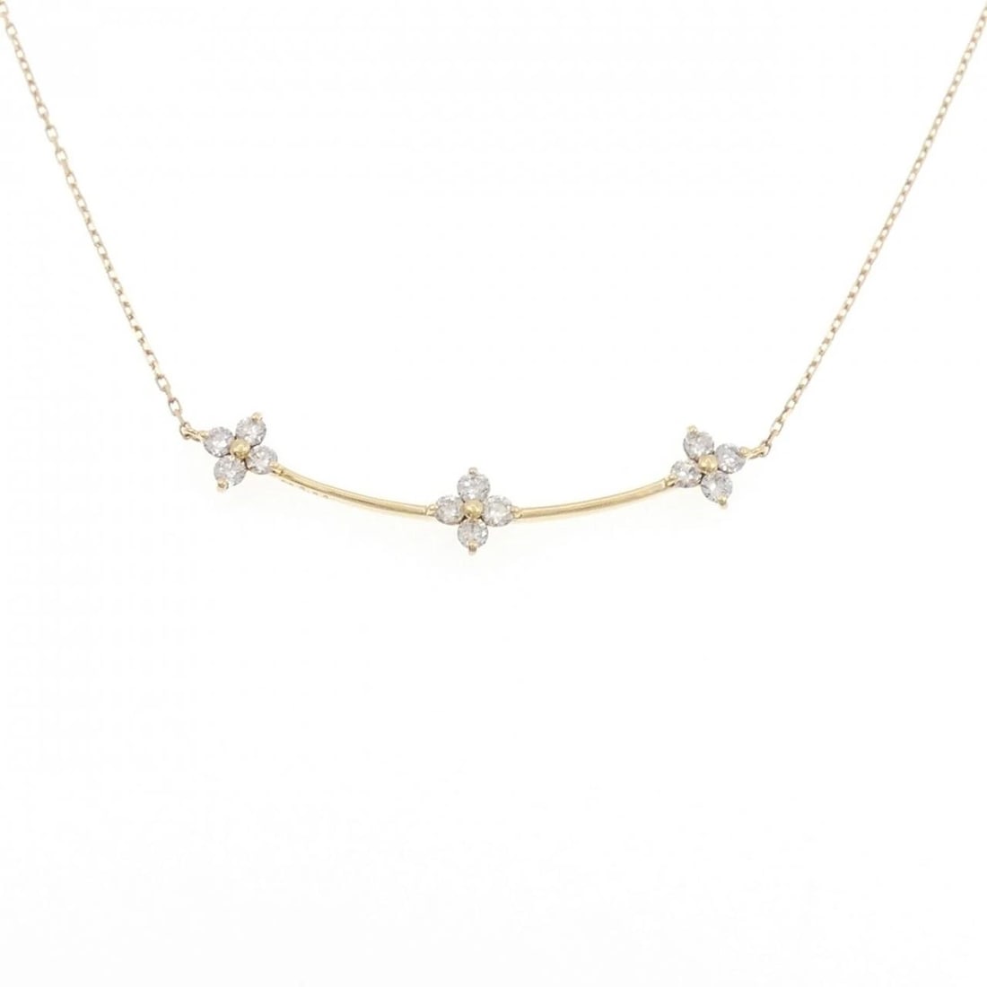 K18YG FLOWER DIAMOND NECKLACE: K18YG Flower Diamond Necklace Brand: Unbranded Type/Style: Diamond Necklace Material: K18 yellow gold, Color: YG Size: Actual Size Pendant length approx. x width approx.: 6.2mmx37.3mm Chain maximum