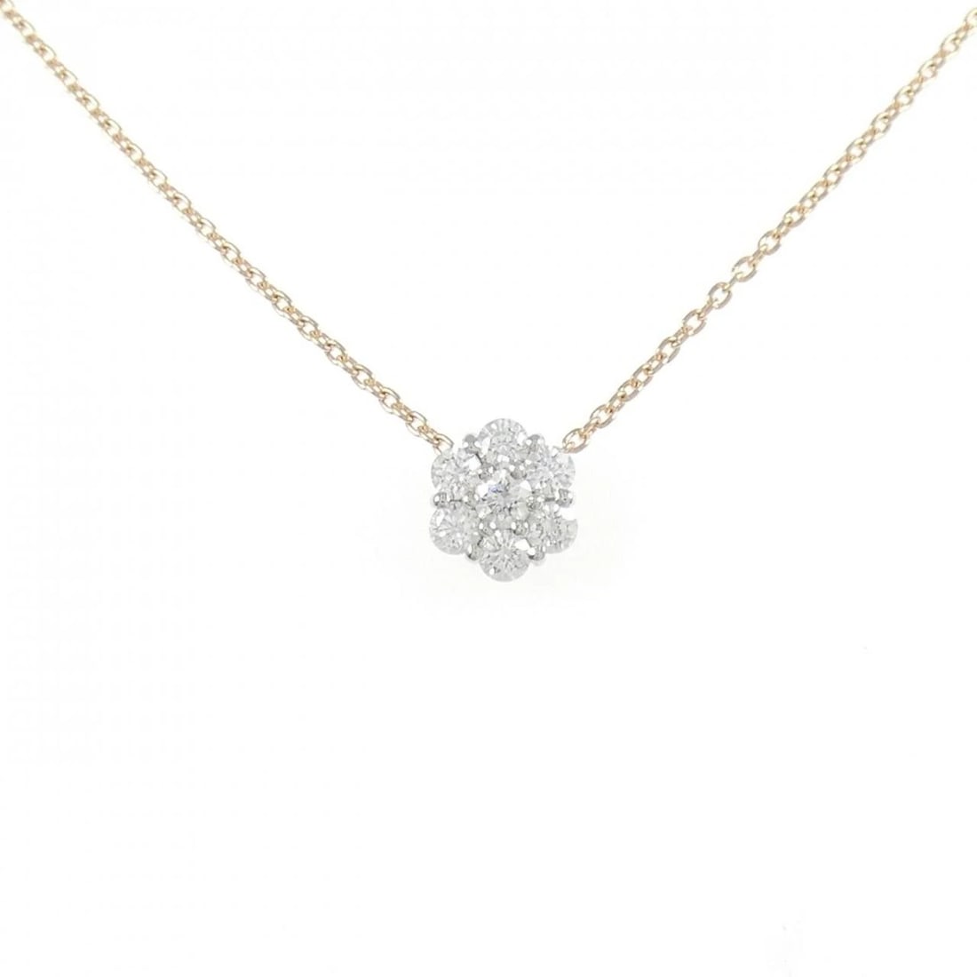 PT900/K18PG FLOWER DIAMOND NECKLACE: PT900/K18PG Flower Diamond Necklace Brand: Unbranded Type/Style: Diamond Necklace Material: PT900/K18PG, Color: PT PG Size: Actual Size Pendant length approx. x width approx.: 6.3mmx5.6mm Chain
