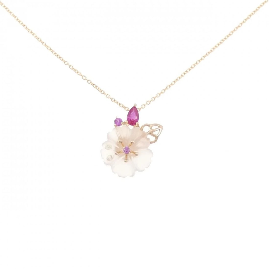 K18PG COLOR STONE NECKLACE: K18PG Color Stone Necklace Brand: Unbranded Type/Style: Ruby Necklace Material: K18PG, Main Stone Ruby Color: PG Size: Actual Size Pendant length approx. x width approx.: 17.8mmx12.3mm Chain maximum