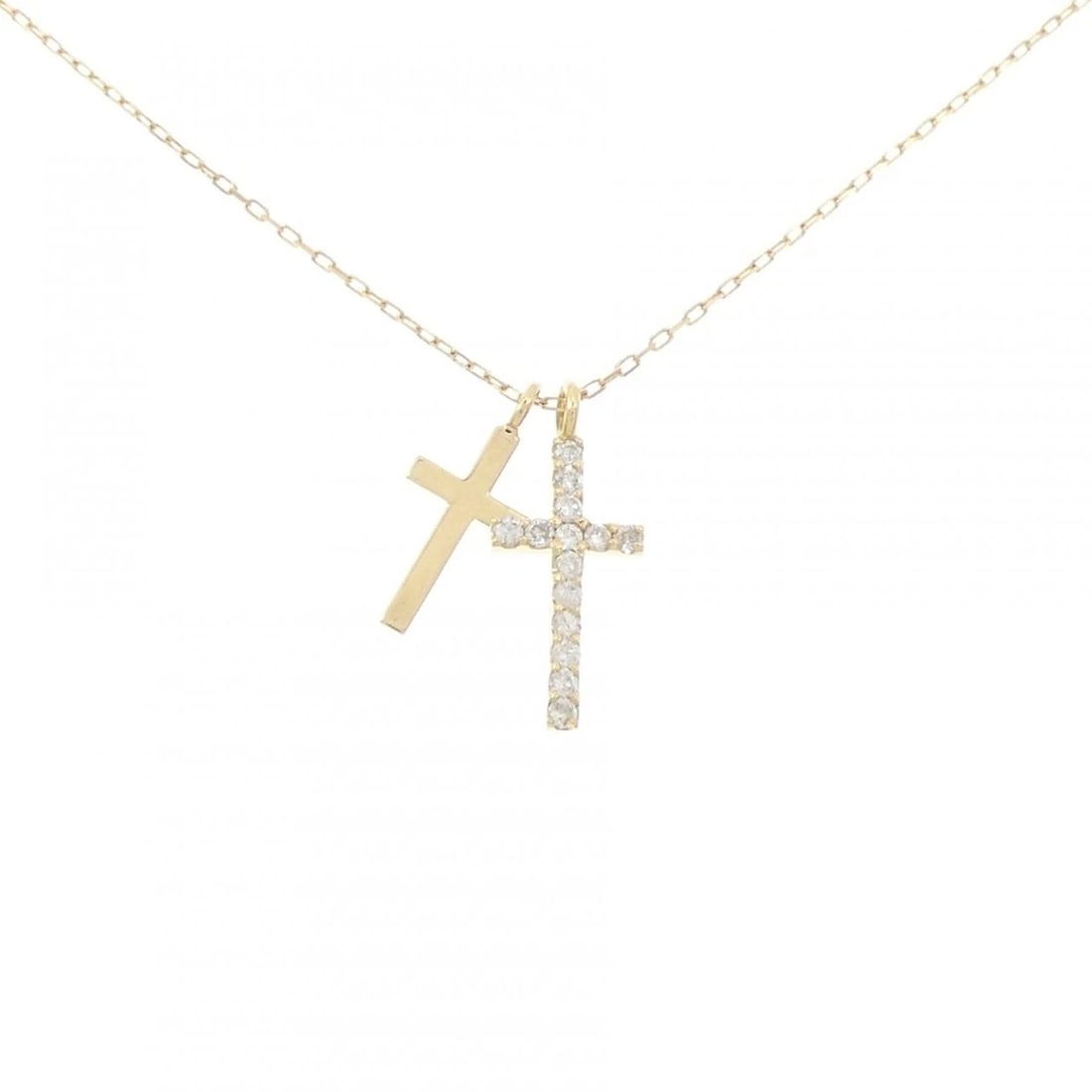 K18YG CROSS DIAMOND NECKLACE: K18YG Cross Diamond Necklace Brand: Unbranded Type/Style: Diamond Necklace Material: K18 yellow gold, Color: YG Size: Actual Size Pendant length approx. x width approx.: 17.3mmx7.4mm Chain maximum