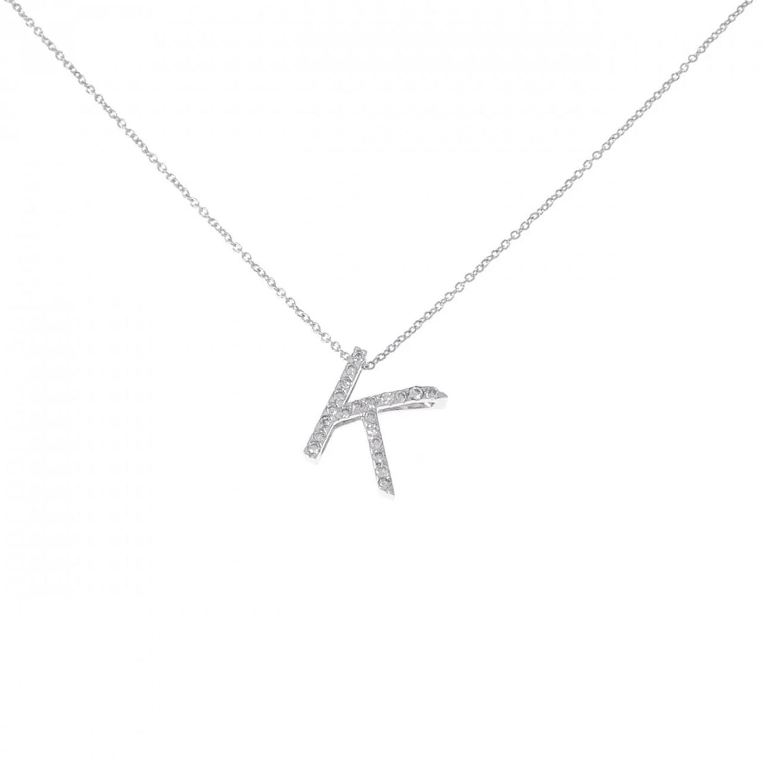 K18WG INITIAL K DIAMOND NECKLACE: K18WG Initial K Diamond Necklace Brand: Unbranded Type/Style: Diamond Necklace Material: K18WG, Color: WG Size: Actual Size Pendant length approx. x width approx.: 13.5mmx12.1mm Chain maximum width ap