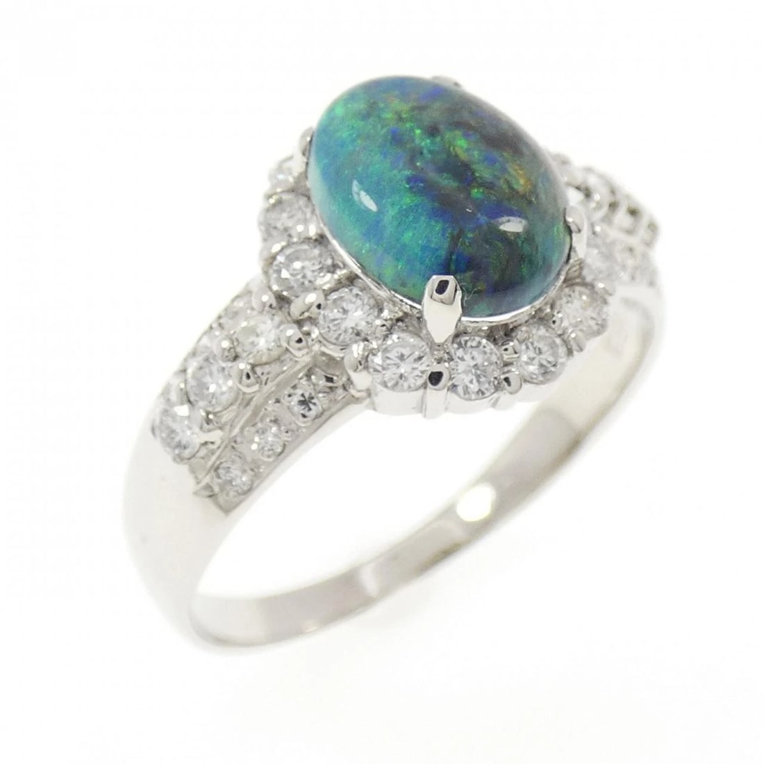 PT900 BLACK OPAL RING: PT900 Black Opal Ring Brand: Unbranded Type/Style: Black Opal Ring Material: PT900, Main Stone Black Opal Color: PT Size: US8 3/4 Accessories: None Accessories Notice: When purchasing pre-owned