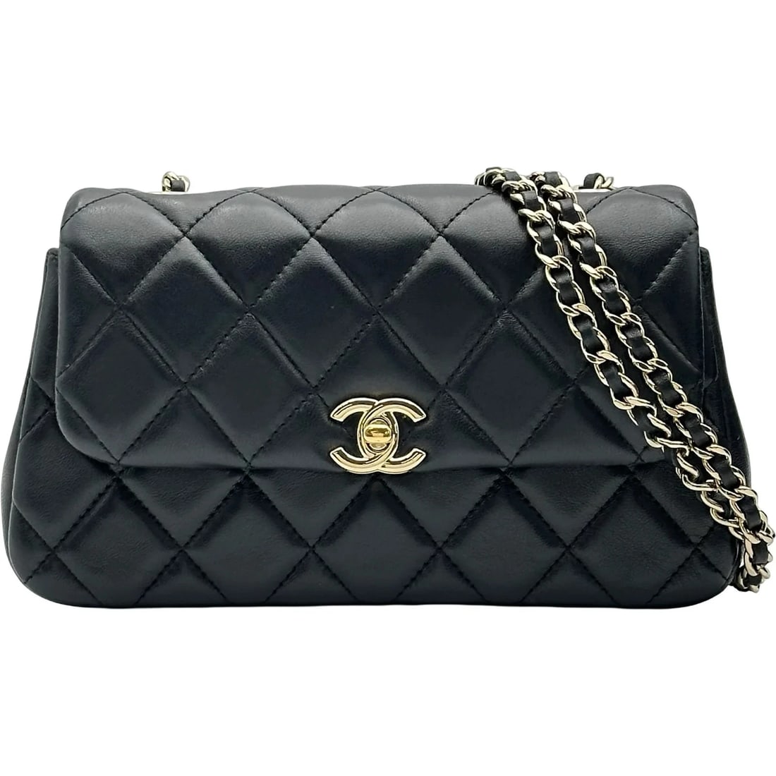 CHANEL BLACK GHW LAMBSKIN SHOULDER BAG: CHANEL Black GHW Lambskin Shoulder Bag Brand: CHANEL Type/Style: Shoulder Bag Material: Lambskin Color: Black / GD Hardware Size: W: 19cm / H: 11cm / D: 4cm Accessories: None Accessories Notice: When