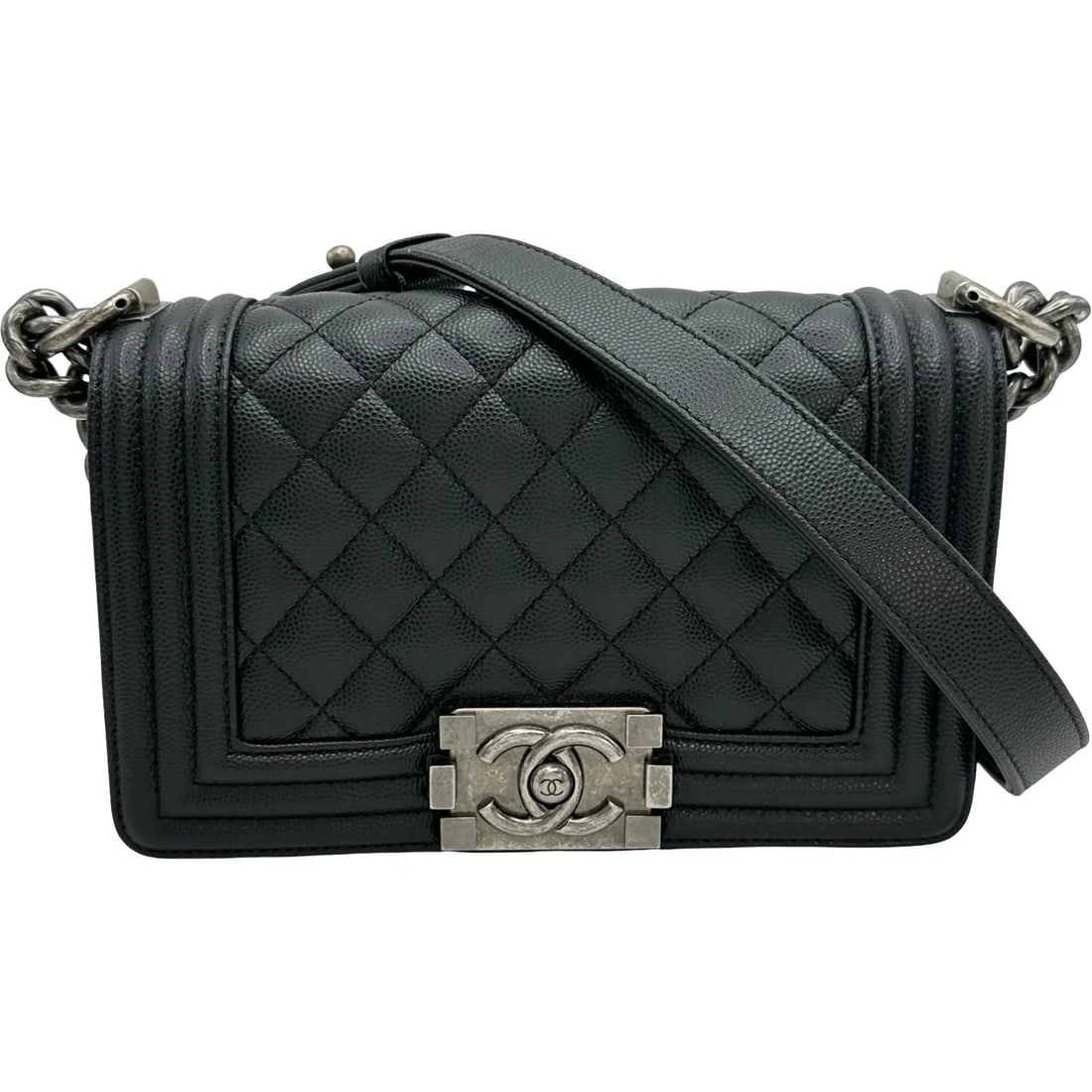 CHANEL BLACK SHW CAVIAR SKIN SHOULDER BAG: CHANEL Black SHW Caviar Skin Shoulder Bag Brand: CHANEL Type/Style: Shoulder Bag Material: Caviar Skin Color: Black / SV Hardware Size: W: 20cm / H: 13cm / D: 6cm Accessories: None Accessories