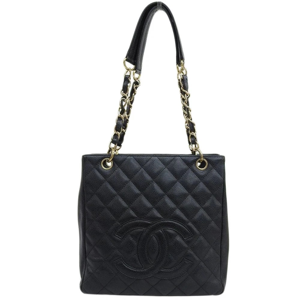 CHANEL COCO MARK CHAIN TOTE BAG: CHANEL Coco Mark Chain Tote Bag Brand: Chanel Type/Style: Tote Bag Material: Caviar Skin Color: Black Size: W:24.5cm (bottom) / H:24cm / D:8.5cm Accessories: None Accessories Notice: When purchasing
