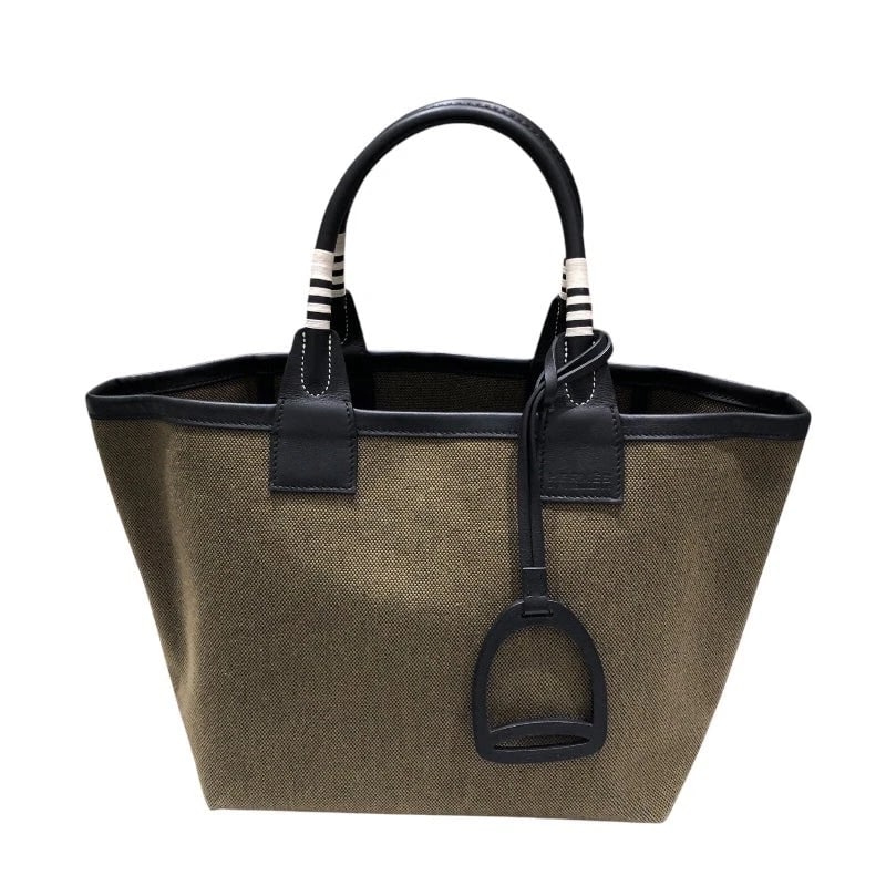 HERMES KHAKI BLACK TOILE SWIFT HANDBAG: HERMES Khaki Black Toile Swift Handbag Brand: HERMES Type/Style: Handbag Material: Toile Swift Color: Khaki Black Size: W: 25cm / H: 22cm / D: 15cm Accessories: None Accessories Notice: When