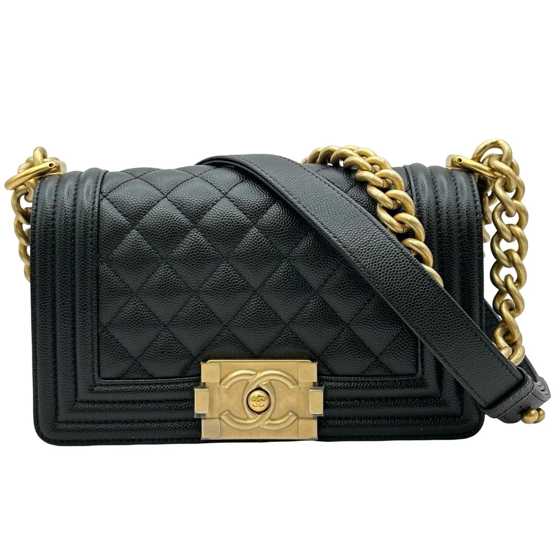 CHANEL BLACK GHW CAVIAR SHOULDER BAG: CHANEL Black GHW Caviar Shoulder Bag Brand: CHANEL Type/Style: Shoulder Bag Material: Caviar Color: Black / GD Hardware Size: W: 20cm / H: 12.5cm / D: 5.5cm Accessories: None Accessories N