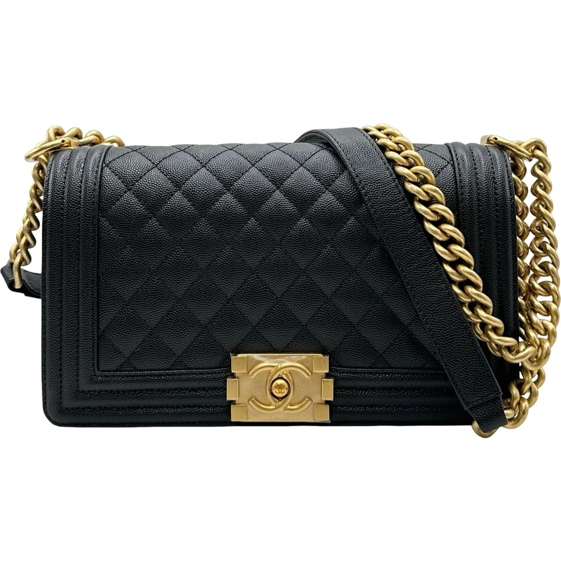 CHANEL BLACK GHW CAVIAR SKIN SHOULDER BAG: CHANEL Black GHW Caviar Skin Shoulder Bag Brand: CHANEL Type/Style: Shoulder Bag Material: Caviar Skin Color: Black / GD Hardware Size: W: 25cm / H: 15cm / D: 6.5cm Accessories: None Acces