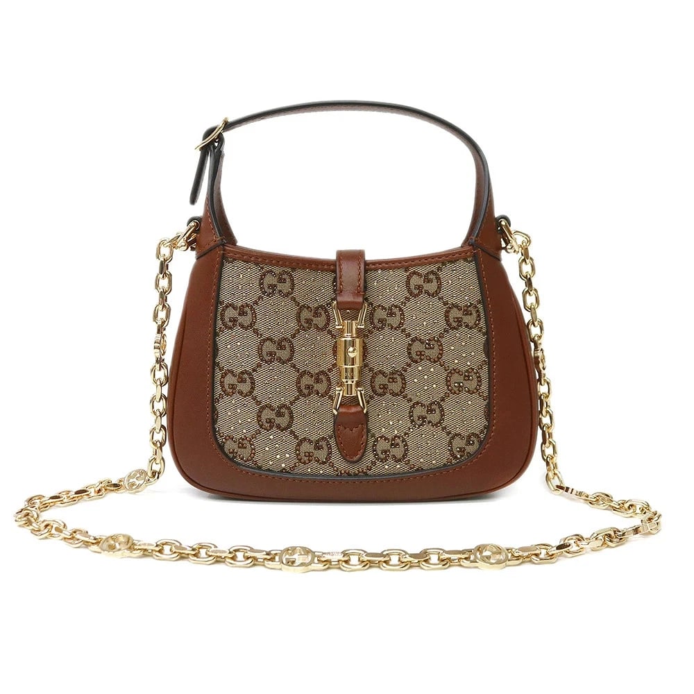 GUCCI JACKIE GG CRYSTAL: GUCCI Jackie GG Crystal Brand: GUCCI Type/Style: Handbag Material: Gg Canvas / Crystal / Leather Color: Brown Size: W: 12cm x 19cm x H: 13cm x D: 3cm Accessories: None Accessories Notice: