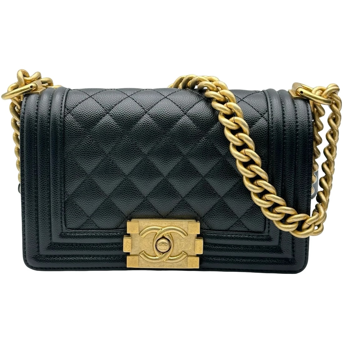 CHANEL BLACK GHW CAVIAR SHOULDER BAG: CHANEL Black GHW Caviar Shoulder Bag Brand: CHANEL Type/Style: Shoulder Bag Material: Caviar Color: Black / GD Hardware Size: W: 20cm / H: 12cm / D: 7cm Accessories: None Accessories Notice: When