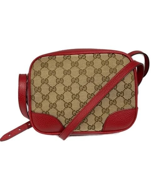 GUCCI GG CANVAS LEATHER SHOULDER BAG: GUCCI GG Canvas Leather Shoulder Bag Brand: GUCCI Type/Style: Shoulder Bag Material: Leather Color: Beige X Red Size: H:17cm / W:22cm / D:7.5cm Accessories: None Accessories Notice: When p