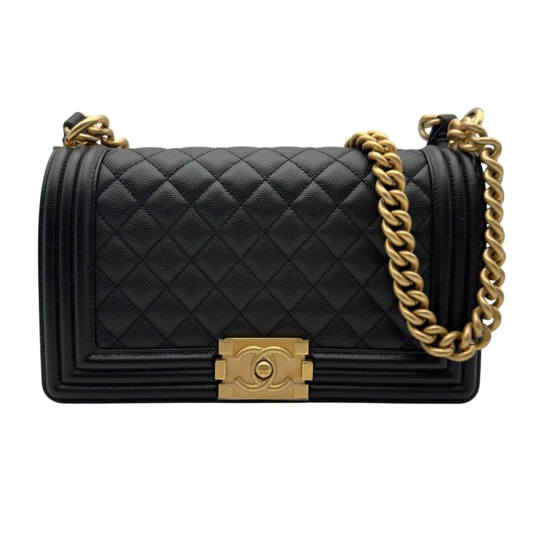 CHANEL BLACK GHW CAVIAR SKIN SHOULDER BAG: CHANEL Black GHW Caviar Skin Shoulder Bag Brand: CHANEL Type/Style: Shoulder Bag Material: Caviar Skin Color: Black / GD Hardware Size: W: 25.0cm / H: 14.5cm / D: 6.5cm Accessories: None Accessories
