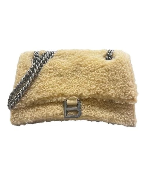 BALENCIAGA CRUSH CHAIN BAG SMALL: BALENCIAGA Crush Chain Bag Small Brand: BALENCIAGA Type/Style: Handbag Material: Shearling (Wool) Color: Beige Size: H:15.5cm / W:15.5cm / D:7.0cm Accessories: None Accessories Notice: When