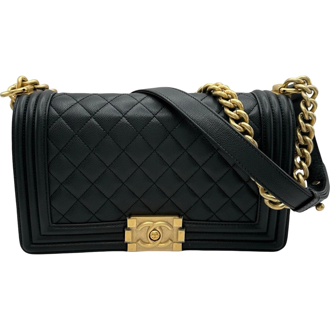 CHANEL BLACK GHW CAVIAR SKIN SHOULDER BAG: CHANEL Black GHW Caviar Skin Shoulder Bag Brand: CHANEL Type/Style: Shoulder Bag Material: Caviar Skin Color: Black / GD Hardware Size: W: 25cm / H: 15cm / D: 8cm Accessories: None Accesso