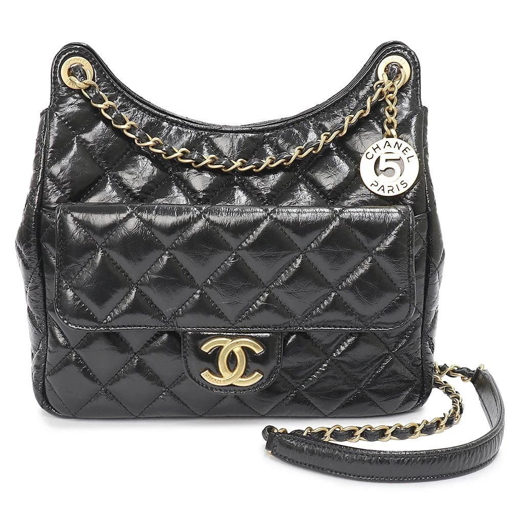 CHANEL MATELASSE SMALL HOBO BAG SHINY BLACK SHOULDER BAG: CHANEL Matelasse Small Hobo Bag Shiny Black Shoulder Bag Brand: CHANEL Type/Style: Shoulder Bag Material: Shiny Calfskin Color: Black Size: W: 20cm x 23cm x H: 22cm x D: 7cm Accessories: None