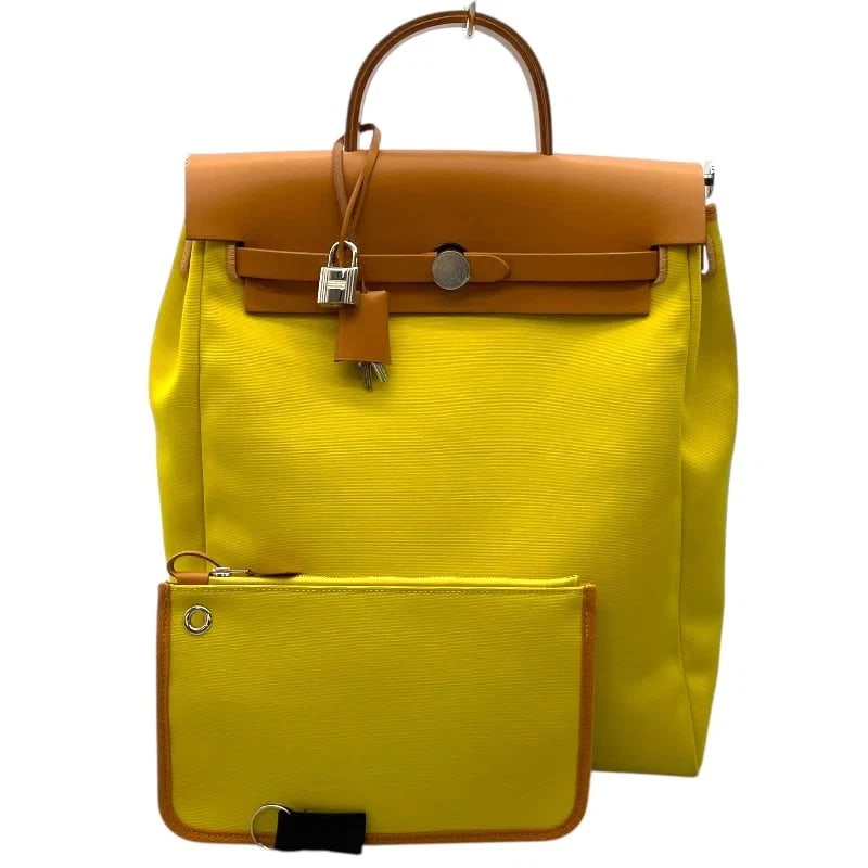 HERMES HERBAG LIME/NATURAL SHW TOILE/HUNTER: HERMES Herbag Lime/Natural SHW Toile/Hunter Brand: HERMES Type/Style: Backpack Material: Toile/Hunter Color: Lime/Natural SV Hardware Size: W: 29cm / H: 40cm / D: 10cm Accessories: None Ac