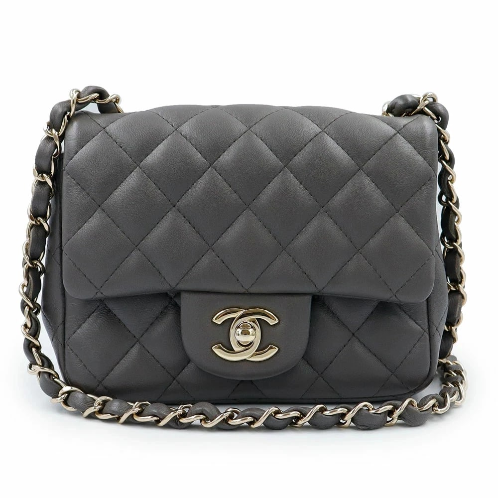 CHANEL MINI MATELASSE GRAY SHOULDER BAG: CHANEL Mini Matelasse Gray Shoulder Bag Brand: CHANEL Type/Style: Shoulder Bag Material: Lambskin (Sheepskin) Color: Gray Size: W: 17cm x H: 13cm x D: 8cm Accessories: None Accessories Notice: When