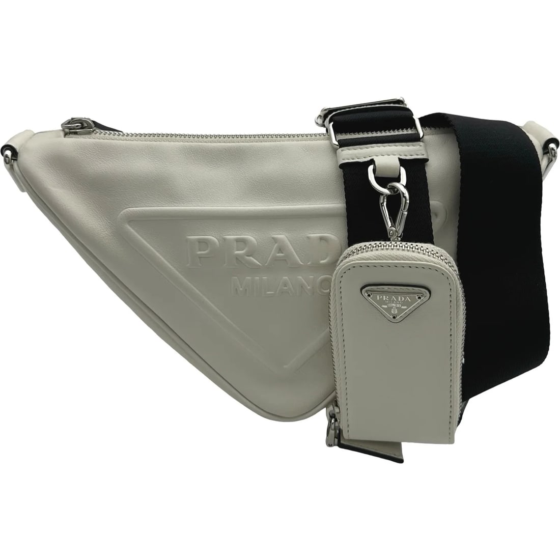 PRADA TRIANGLE WHITE SHOULDER BAG: PRADA Triangle White Shoulder Bag Brand: PRADA Type/Style: Shoulder Bag Material: Leather Color: white Size: W: 25cm / H: 15.5cm / D: 10cm Accessories: None Accessories Notice: When purcha