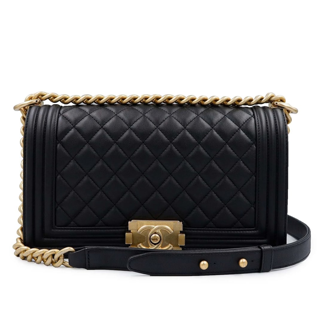CHANEL BLACK SHOULDER BAG: CHANEL Black Shoulder Bag Brand: CHANEL Type/Style: Shoulder Bag Material: Calfskin (Cowhide) Color: Black Size: W: 25cm x H: 15cm x D: 9cm Accessories: None Accessories Notice: When purchasing