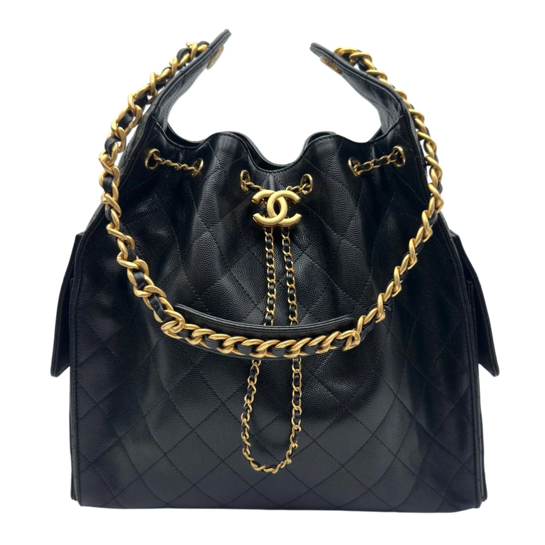 CHANEL GRACK GHW CAVIAR SKIN SHOULDER BAG: CHANEL Grack GHW Caviar Skin Shoulder Bag Brand: CHANEL Type/Style: Shoulder Bag Material: Caviar Skin Color: GD Hardware Size: W: 30cm / H: 28cm / D: 15cm Accessories: None Accessories Notice: When