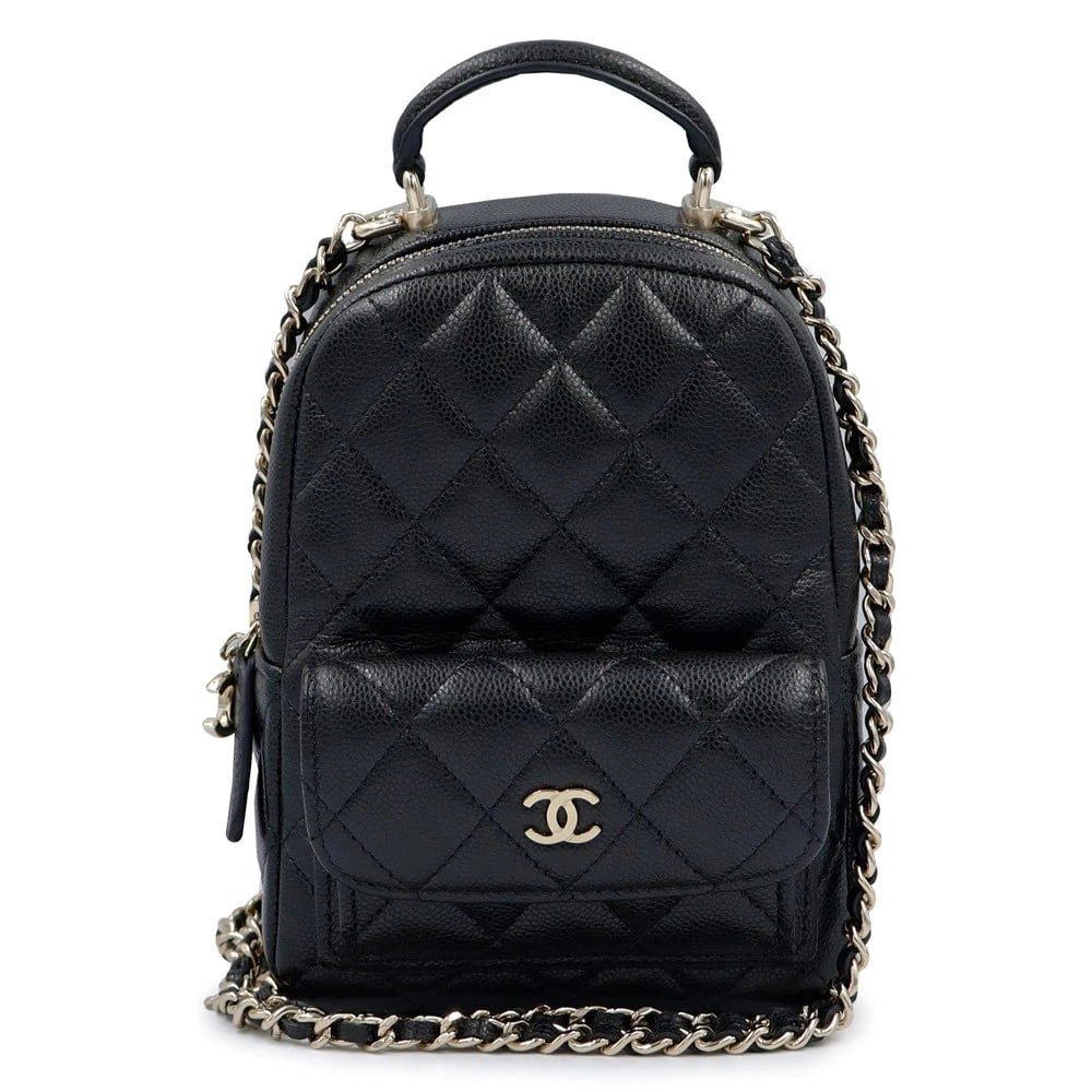 CHANEL TIMELESS COCO MARK MINI BLACK BACKPACK: CHANEL Timeless Coco Mark Mini Black Backpack Brand: CHANEL Type/Style: Backpack Material: Caviar Skin Color: Black Size: W: 10.5cm x 12.5cm x H: 18cm x D: 7cm Accessories: None Accessorie