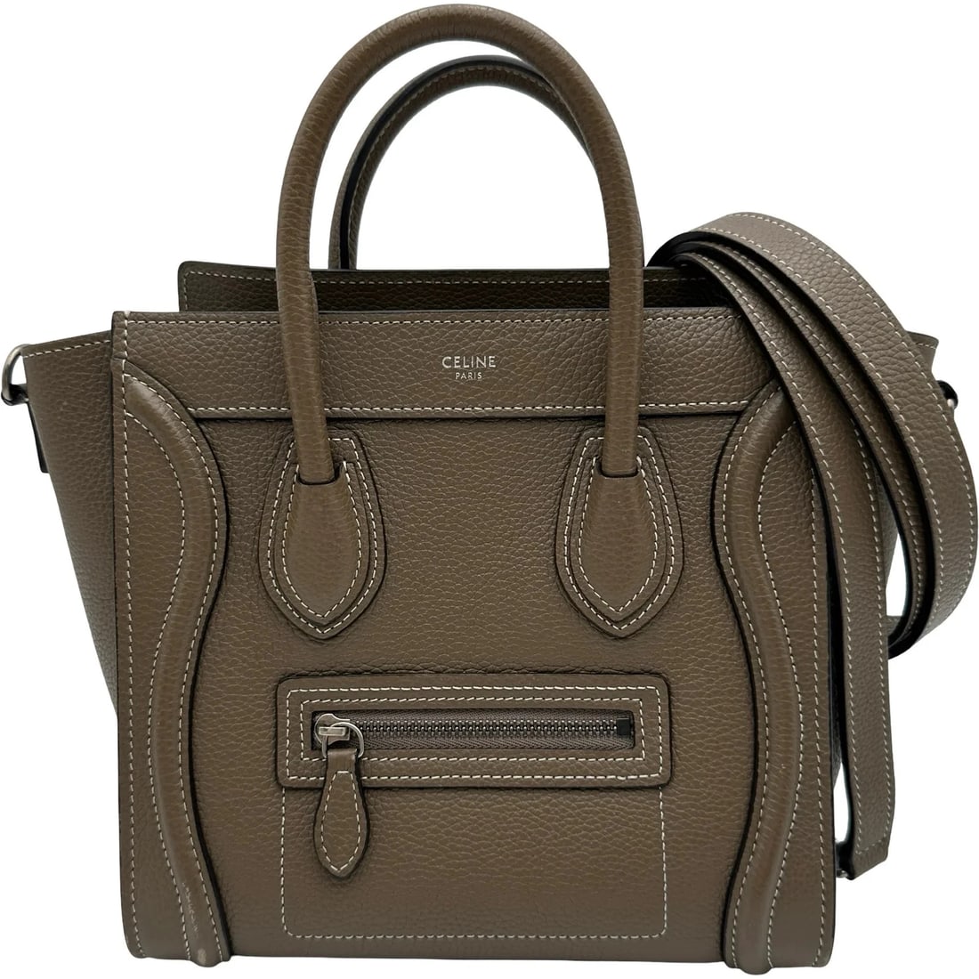 CELINE LUGGAGE GREY DRUMMED CALF SHOULDER BAG: CELINE Luggage Grey Drummed Calf Shoulder Bag Brand: CELINE Type/Style: Shoulder Bag Material: Drummed Calf Color: Gray Size: W: 20cm / H: 20cm / D: 10cm Accessories: None Accessories Noti