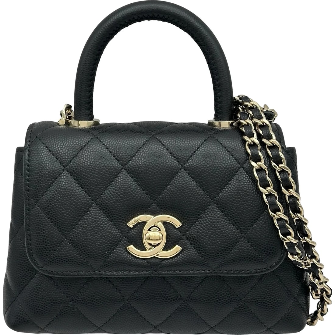 CHANEL COCO HANDLE BLACK GHW CAVIAR LEATHER SHOULDER BAG: CHANEL Coco Handle Black GHW Caviar Leather Shoulder Bag Brand: CHANEL Type/Style: Shoulder Bag Material: Caviar Skin Color: Black / GD Hardware Size: W: 16.5cm / H: 11.5cm / D: 4cm Accessories: N