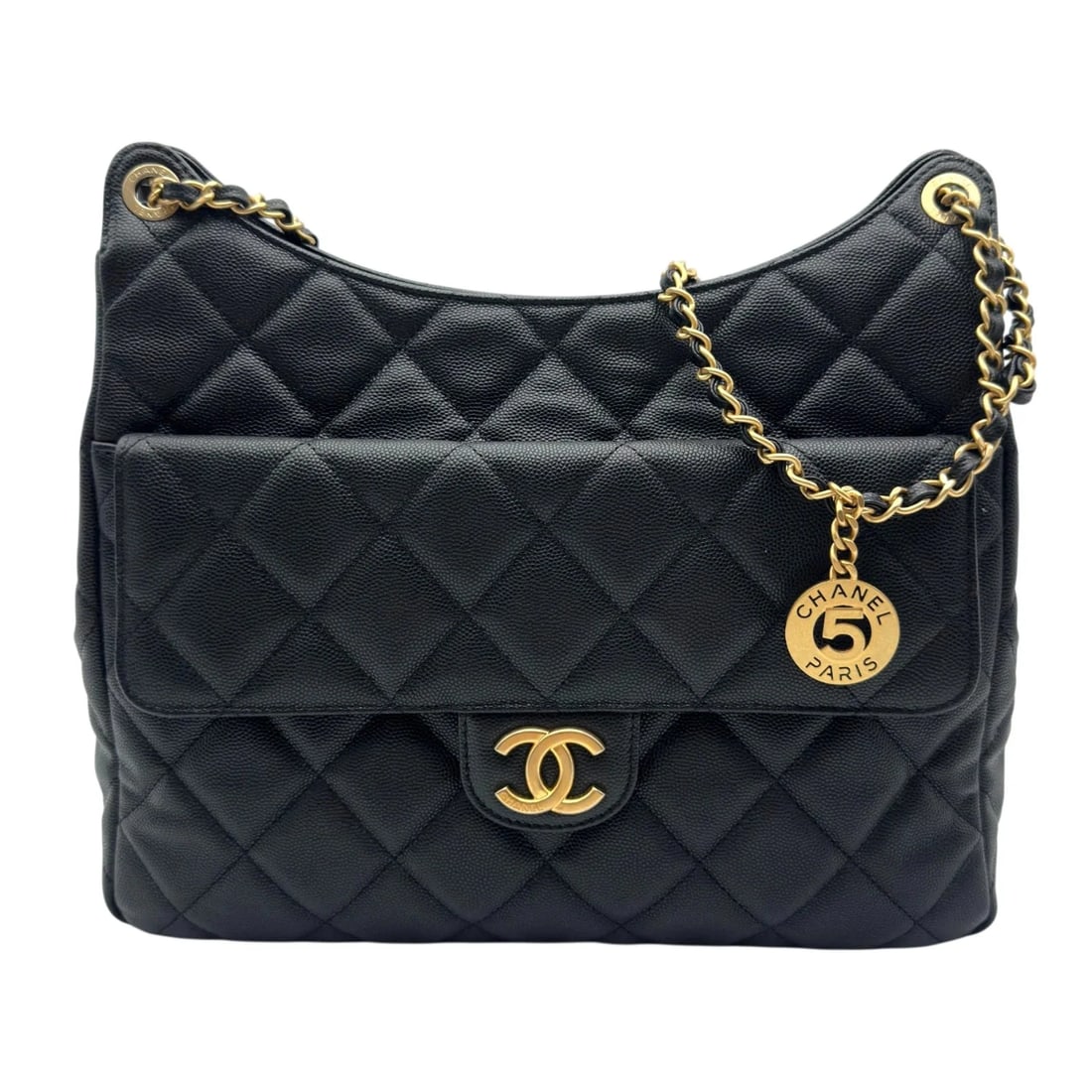 CHANEL MATELASSE CHAIN HOBO SHOULDER BAG: CHANEL Matelasse Chain Hobo Shoulder Bag Brand: CHANEL Type/Style: Shoulder Bag Material: Caviar Skin Color: Black / GD Hardware Size: W: 30cm / H: 24cm / D: 8cm Accessories: None Accessor