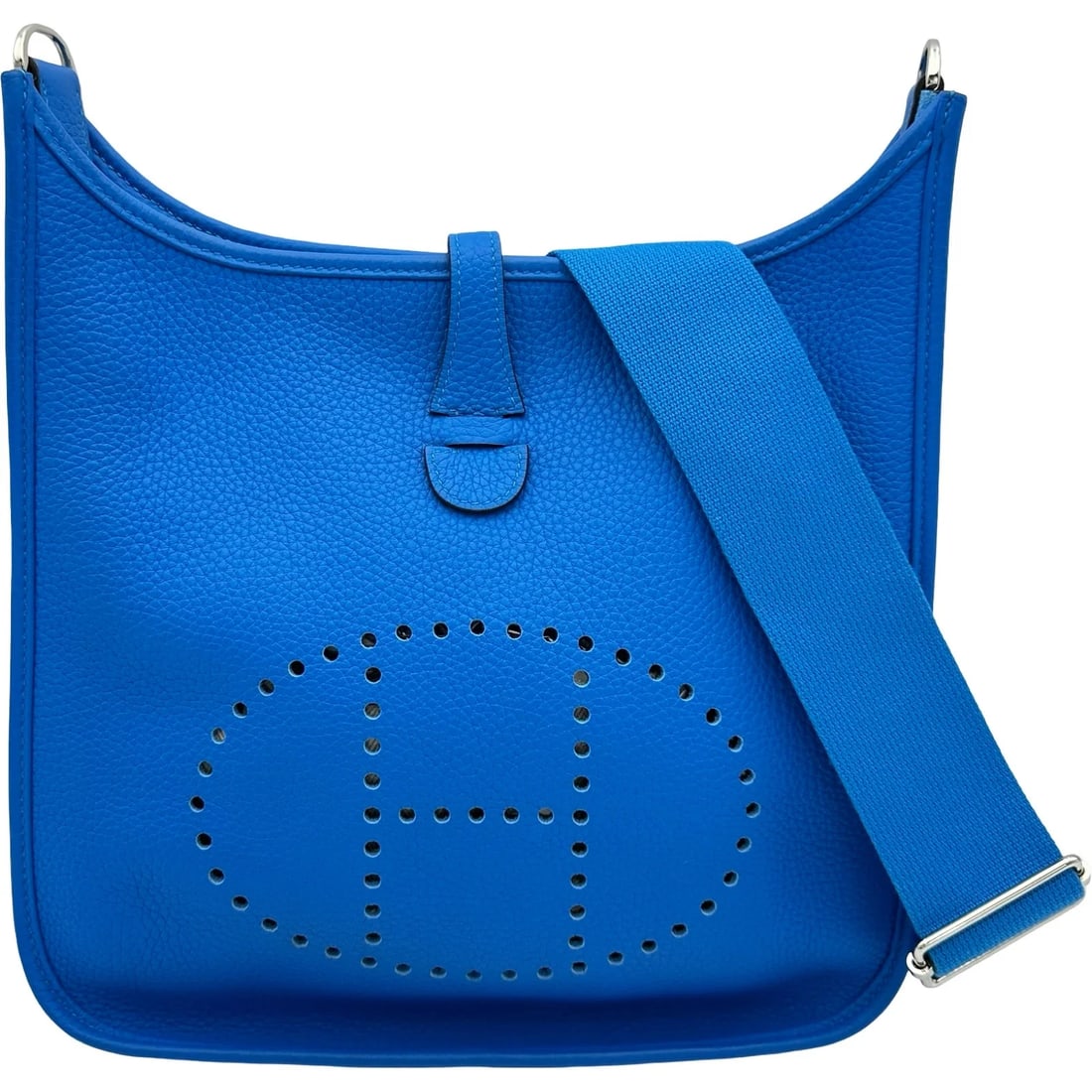 HERMES W STAMP BLUE HYDRA SHW SHOULDER BAG: HERMES W Stamp Blue Hydra SHW Shoulder Bag Brand: HERMES Type/Style: Shoulder Bag Material: Taurillon Clemence Color: Blue Hydra / SV Hardware Size: W: 29cm / H: 30cm / D: 7.5cm Accessories: None