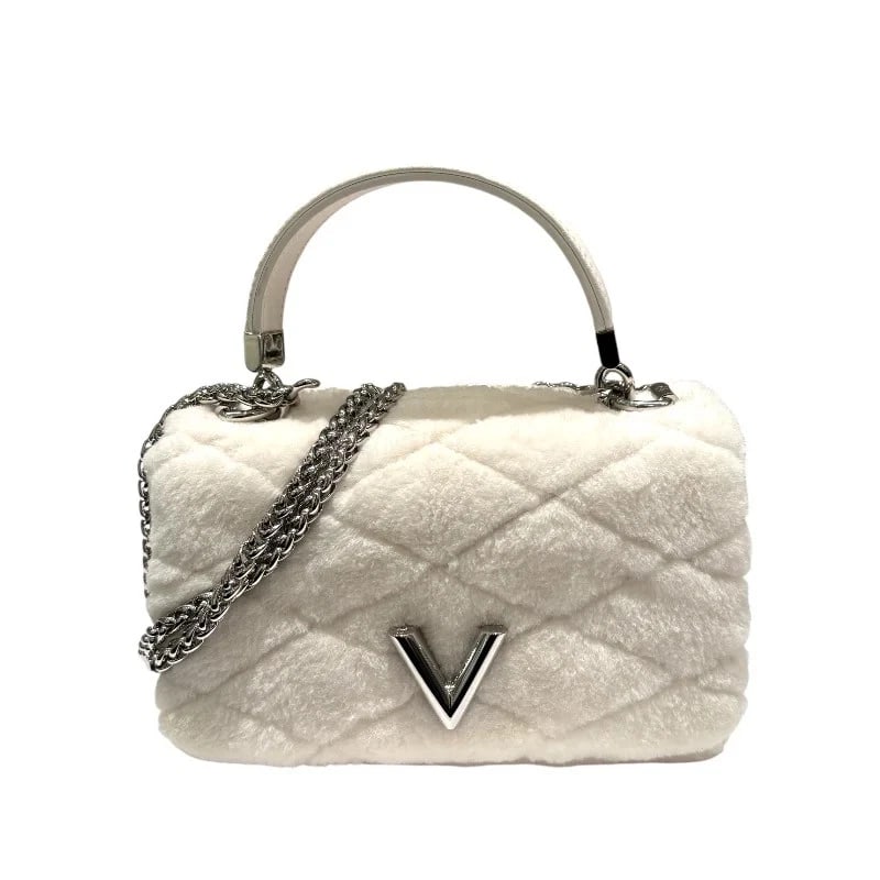 LOUIS VUITTON WHITE SHW MINK FUR/LAMB/LEATHER SHOULDER BAG (1 of 2)