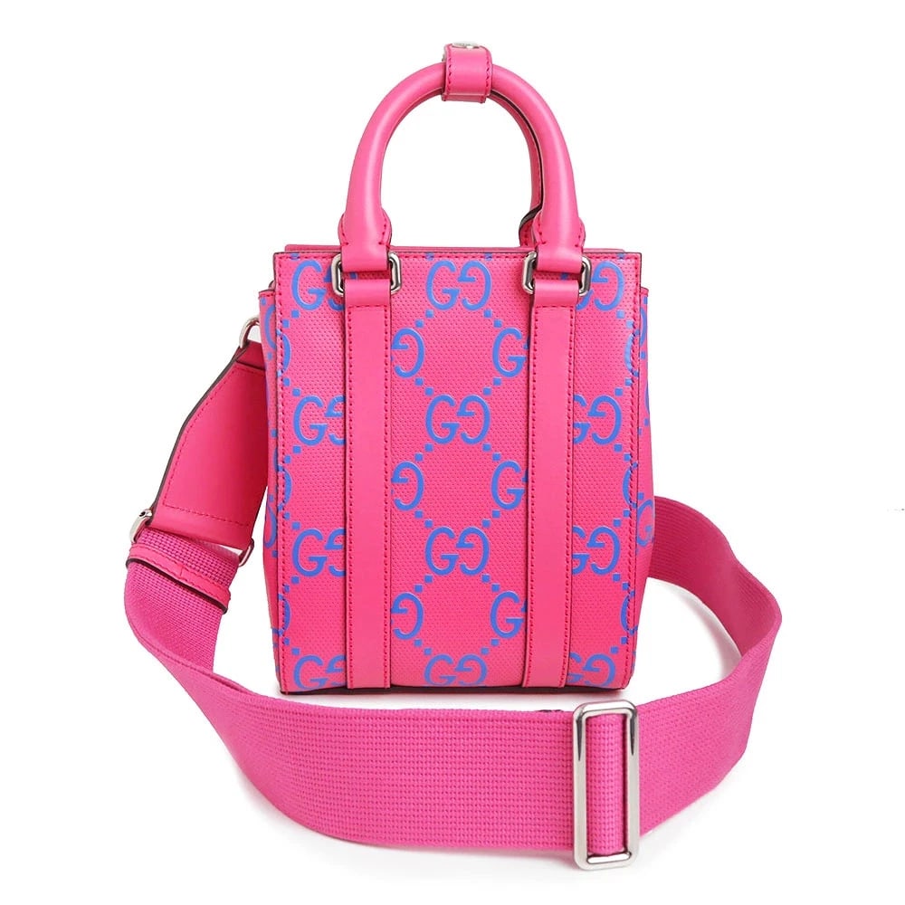 GUCCI MINI TOTE GG EMBOSSED LEATHER BLUE: GUCCI Mini Tote GG Embossed Leather Blue Brand: GUCCI Type/Style: Handbag Material: Gg Embossed Leather Color: Pink X Blue Size: W: 16cm x H: 20cm x D: 8cm Accessories: None Accessories No