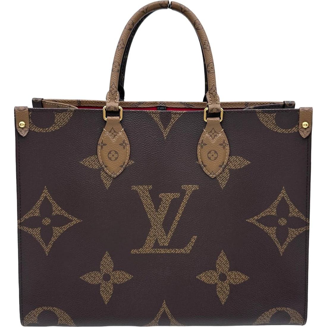 LOUIS VUITTON ONTHEGO BROWN MONOGRAM GIANT REVERSE TOTE BAG: Louis Vuitton Onthego Brown Monogram Giant Reverse Tote Bag Brand: LOUIS VUITTON Type/Style: Tote Bag Material: Monogram Giant Reverse Color: brown Size: W: 34.5cm / H: 26cm / D: 15cm Accessories: