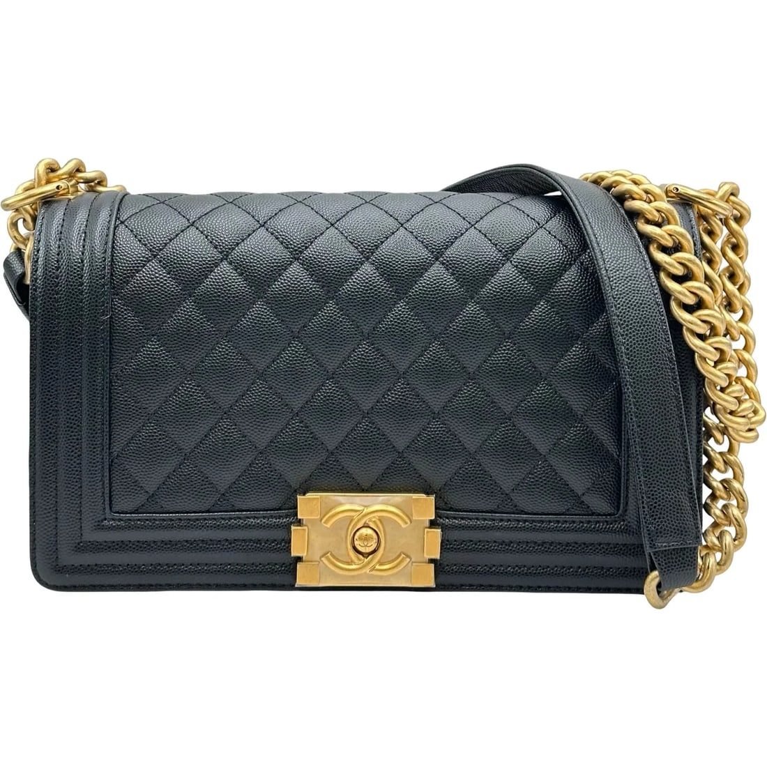 CHANEL BLACK GHW CAVIAR SKIN SHOULDER BAG: CHANEL Black GHW Caviar Skin Shoulder Bag Brand: CHANEL Type/Style: Shoulder Bag Material: Caviar Skin Color: Black / GD Hardware Size: W: 25cm / H: 15cm / D: 7cm Accessories: None Accessories