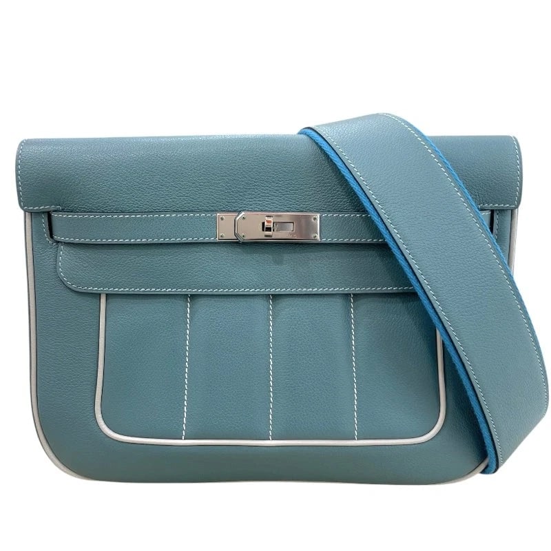 HERMES BERLINNE STAMP CIEL PARCHMENT SHOULDER BAG: HERMES Berlinne Stamp Ciel Parchment Shoulder Bag Brand: HERMES Type/Style: Shoulder Bag Material: Evercolor Color: Ciel Perschmann // SV Hardware Size: W: 28cm / H: 20cm / D: 9cm Accessories: None
