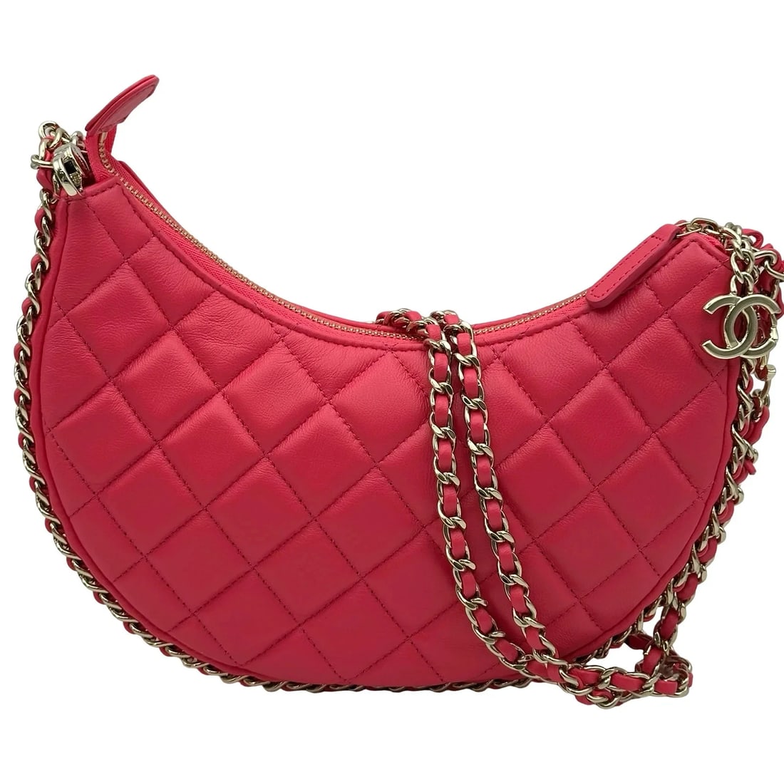CHANEL SMALL HOBO SHOULDER BAG PINK GHW LAMBSKIN: CHANEL Small Hobo Shoulder Bag Pink GHW Lambskin Brand: CHANEL Type/Style: Shoulder Bag Material: Lambskin Color: Pink / GD Hardware Size: W: 21cm / H: 11.5cm / D: 6cm Accessories: None Accessories