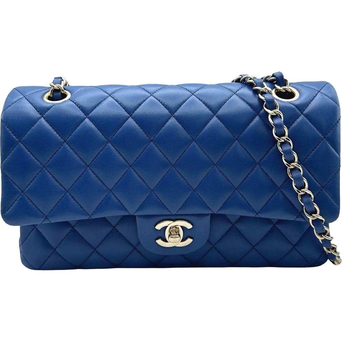 CHANEL MATELASSE BLUE GHW LAMBSKIN SHOULDER BAG: CHANEL Matelasse Blue GHW Lambskin Shoulder Bag Brand: CHANEL Type/Style: Shoulder Bag Material: Lambskin Color: Blue / GD Hardware Size: W: 25cm / H: 15cm / D: 6.5cm Accessories: None Accessories