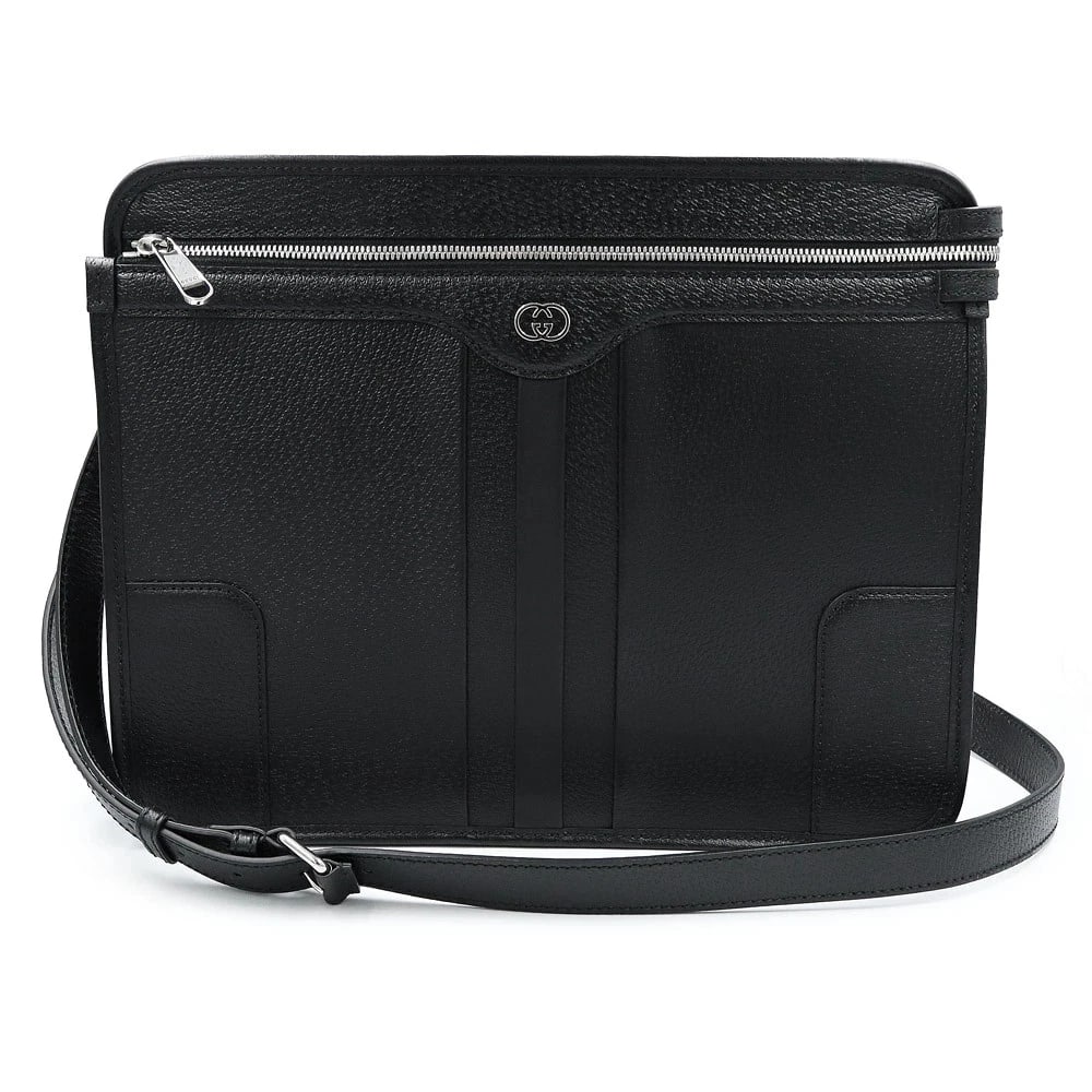 GUCCI INTERLOCKING G MESSENGER BAG BLACK: GUCCI Interlocking G Messenger Bag Black Brand: GUCCI Type/Style: Messenger Bag Material: Leather Color: Black Size: W:35cm x H:28cm x D:6cm Accessories: None Accessories Notice: When purchasing