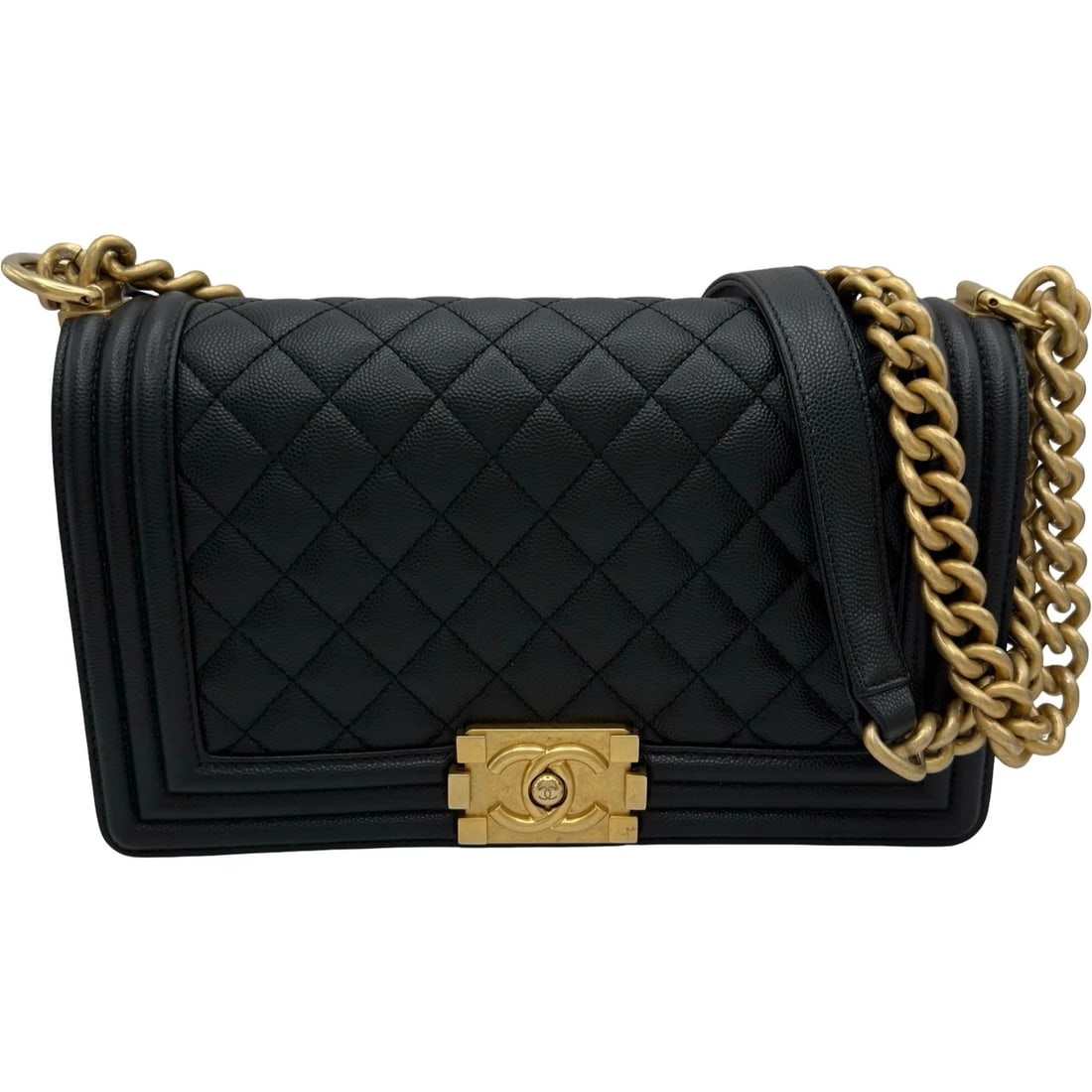 CHANEL BLACK GHW CAVIAR SKIN SHOULDER BAG: CHANEL Black GHW Caviar Skin Shoulder Bag Brand: CHANEL Type/Style: Shoulder Bag Material: Caviar Skin Color: Black / GD Hardware Size: W: 25cm / H: 14.5cm / D: 7cm Accessories: None Acces