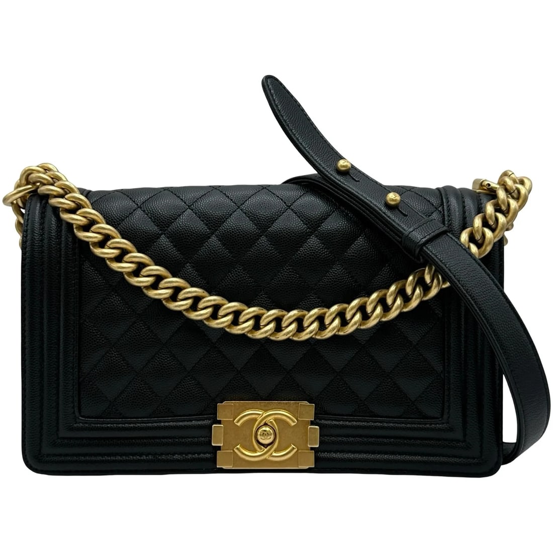 CHANEL BLACK/GHW CAVIAR SKIN SHOULDER BAG: CHANEL Black/GHW Caviar Skin Shoulder Bag Brand: CHANEL Type/Style: Shoulder Bag Material: Caviar Skin Color: Black // GD Hardware Size: W: 25cm / H: 14.5cm / D: 7cm Accessories: None Acce